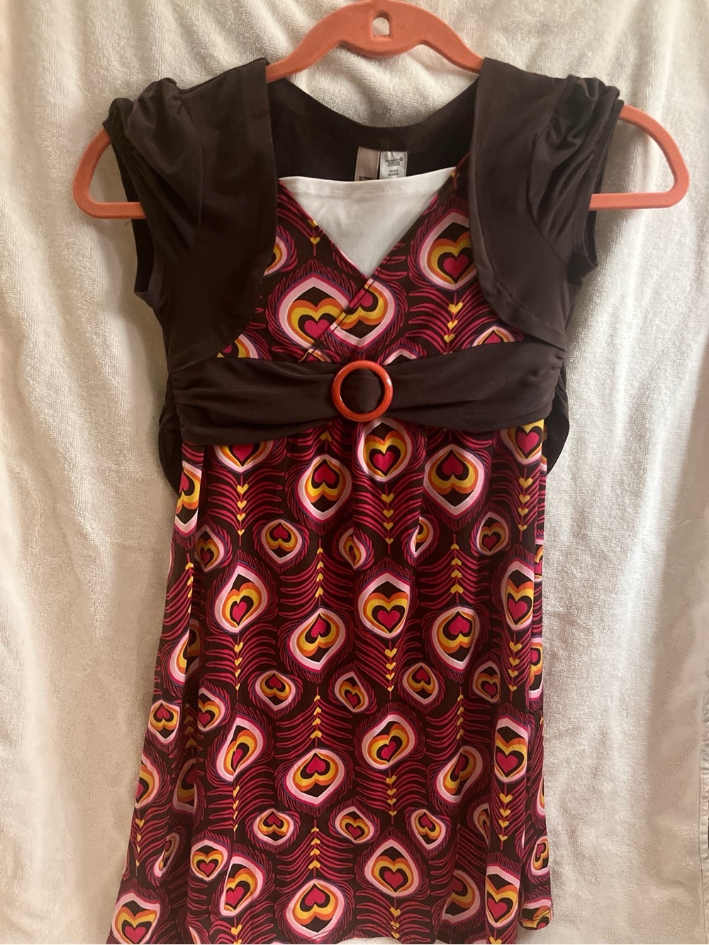 Route 66 Girls Brown Multi-Color Heart Pattern Dress